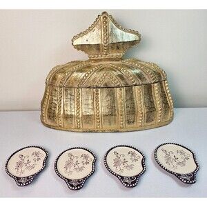 TEMPTATIONS Eggplant Floral Lace Set of 4 Coasters/ Spoon Rests/ Lid-Its RETIRED